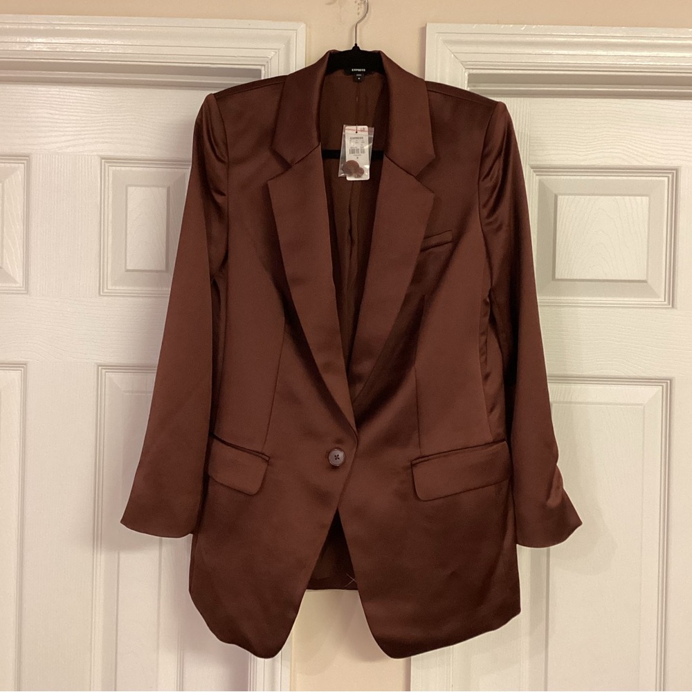Express Brown Satin One Button Cinched Boyfriend … - image 3